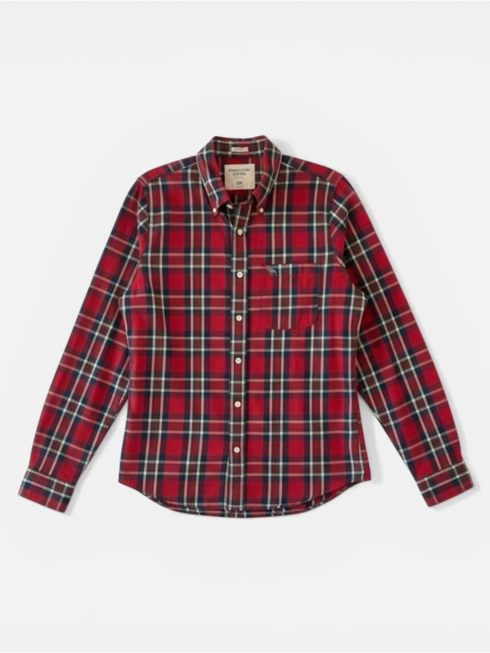 Abercrombie Fitch Red Plaid Button Down Shirt Men XXL Muscle Fit Cotton